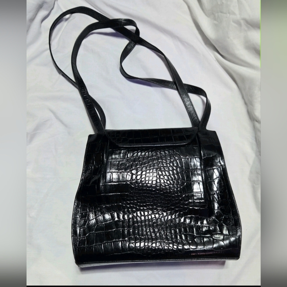 VALERIE ANN VINTAGE RARE Black Gold embossed CROCODILE BAG - Picture 11 of 12